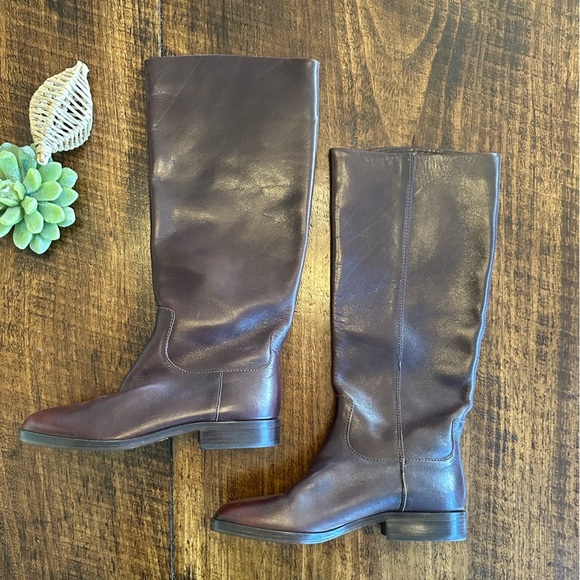 Etienne Aigner | Brown Genuine Leather Knee High Riding Boots, Size 5.5 - Picture 3 of 8